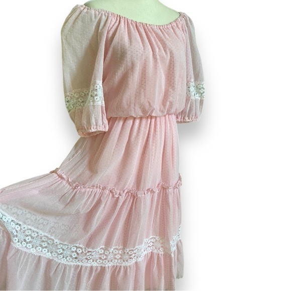 Vintage Roberta California Light Pink Puff Sleeve Midi Prairie Dress | S… - Picture 9 of 15